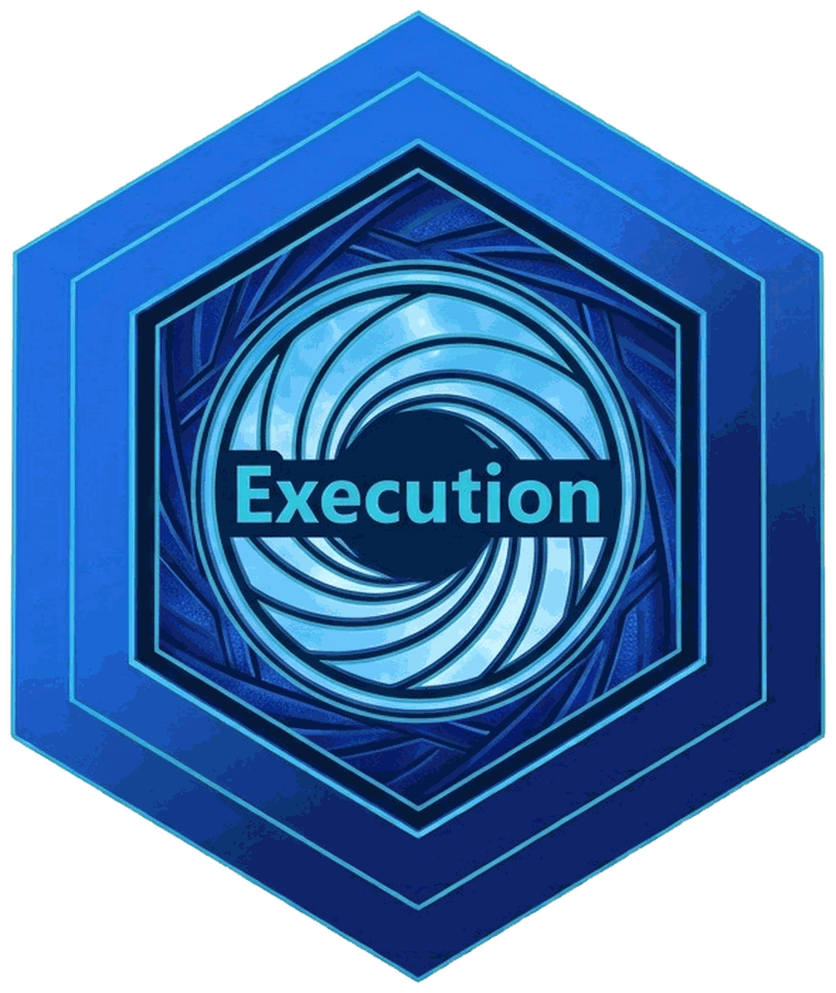 Hexágono da metodologia AMPM COMPETE, com Execution ao centro